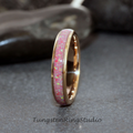 Rose Pink Opal Wedding Ring Rose Gold Tungsten Carbide Band Women Opal Ring Dainty Stackable Anniversary Rose Opal Ring