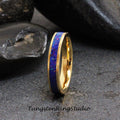Sleepy Blue Opal Tungsten Carbide Wedding Ring Blue Warm Opal Yellow Gold Band Women Opal Ring Dainty Stackable Anniversary Opal Ring