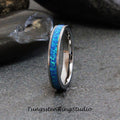 Royal Blue Opal Tungsten Carbide Wedding Ring Silver-Gray Band Women Men Opal Ring Dainty Stackable Anniversary Ring Blue Band
