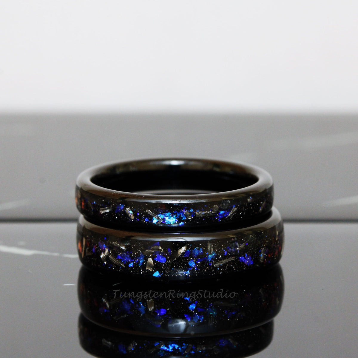 Meteorite Nebula Matching Ring Set His and Hers Ring Set Black 4mm 6mm 8mm Men Women Ring Outer Space Ring Wedding Anniversary Ring Tungsten
