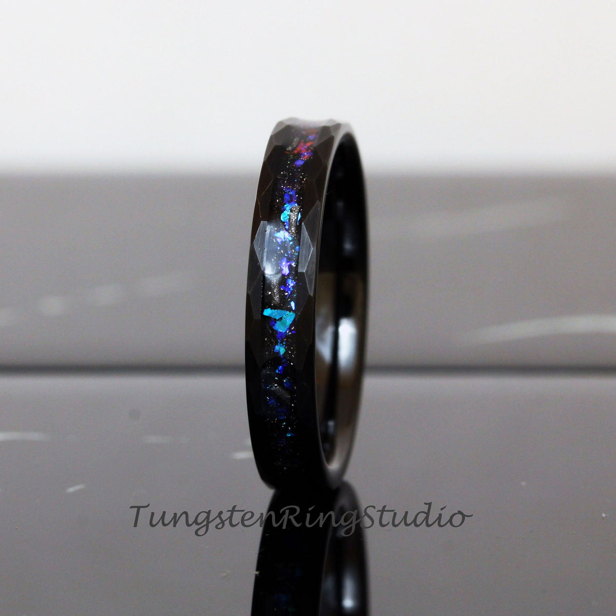 Hammer Meteorite Nebula Ring 4mm Black Band Men Women Ring Outer Space Ring Wedding Ring Anniversary Ring Doom Comfort Fit Tungsten Ring