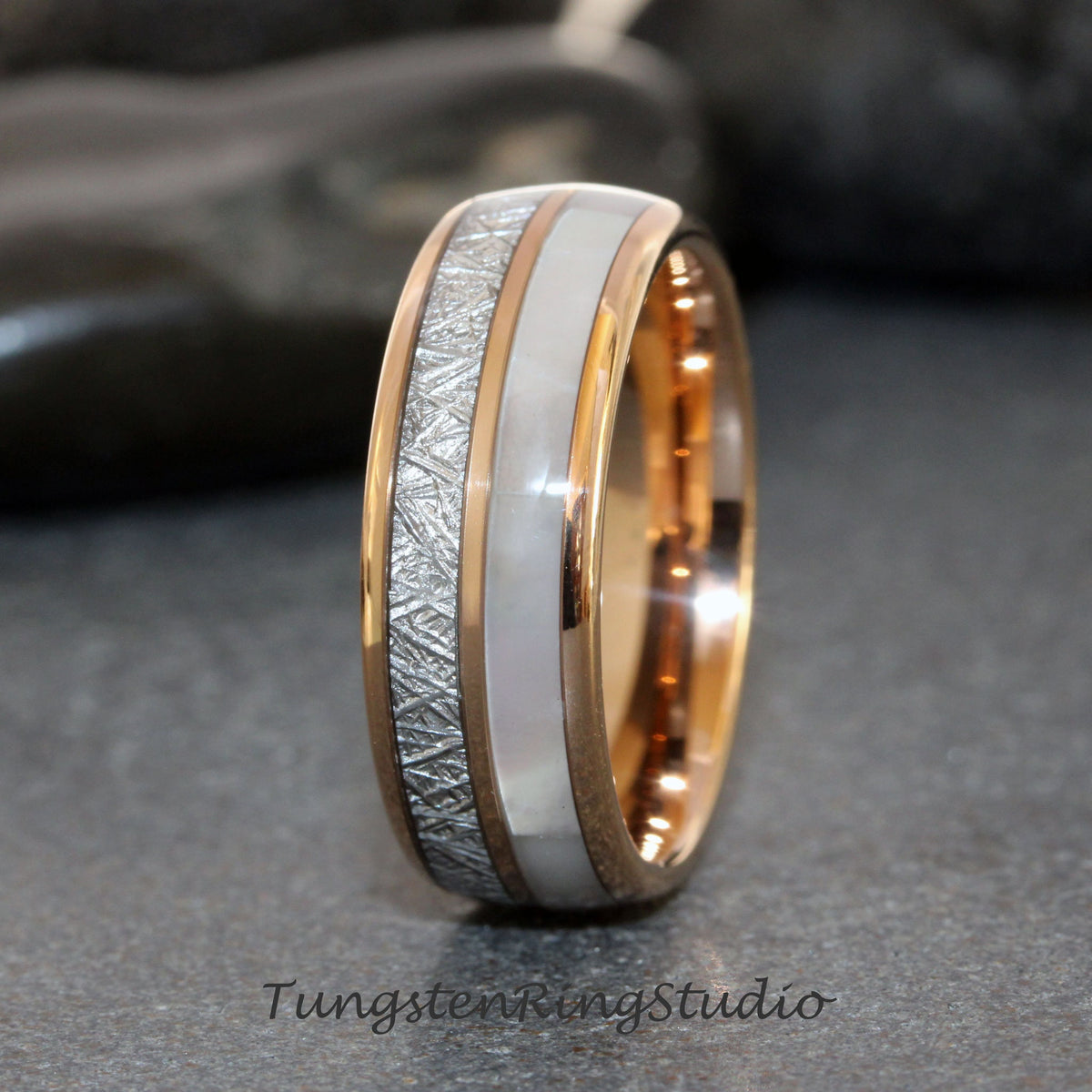 Mother of Pearl Meteorite Rose Gold Tungsten Wedding Ring Band 8mm 6mm 4mm Tungsten Carbide Anniversary Ring Mans Mens Rings Hawaiian