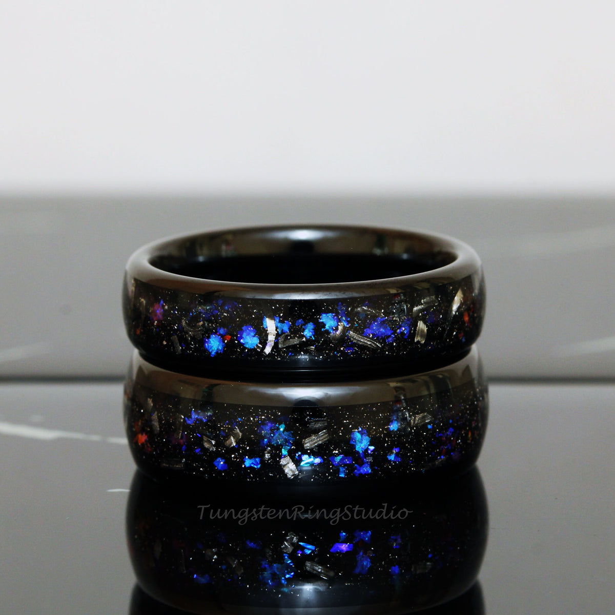Meteorite Nebula Matching Ring Set His and Hers Ring Set Black 4mm 6mm 8mm Men Women Ring Outer Space Ring Wedding Anniversary Ring Tungsten