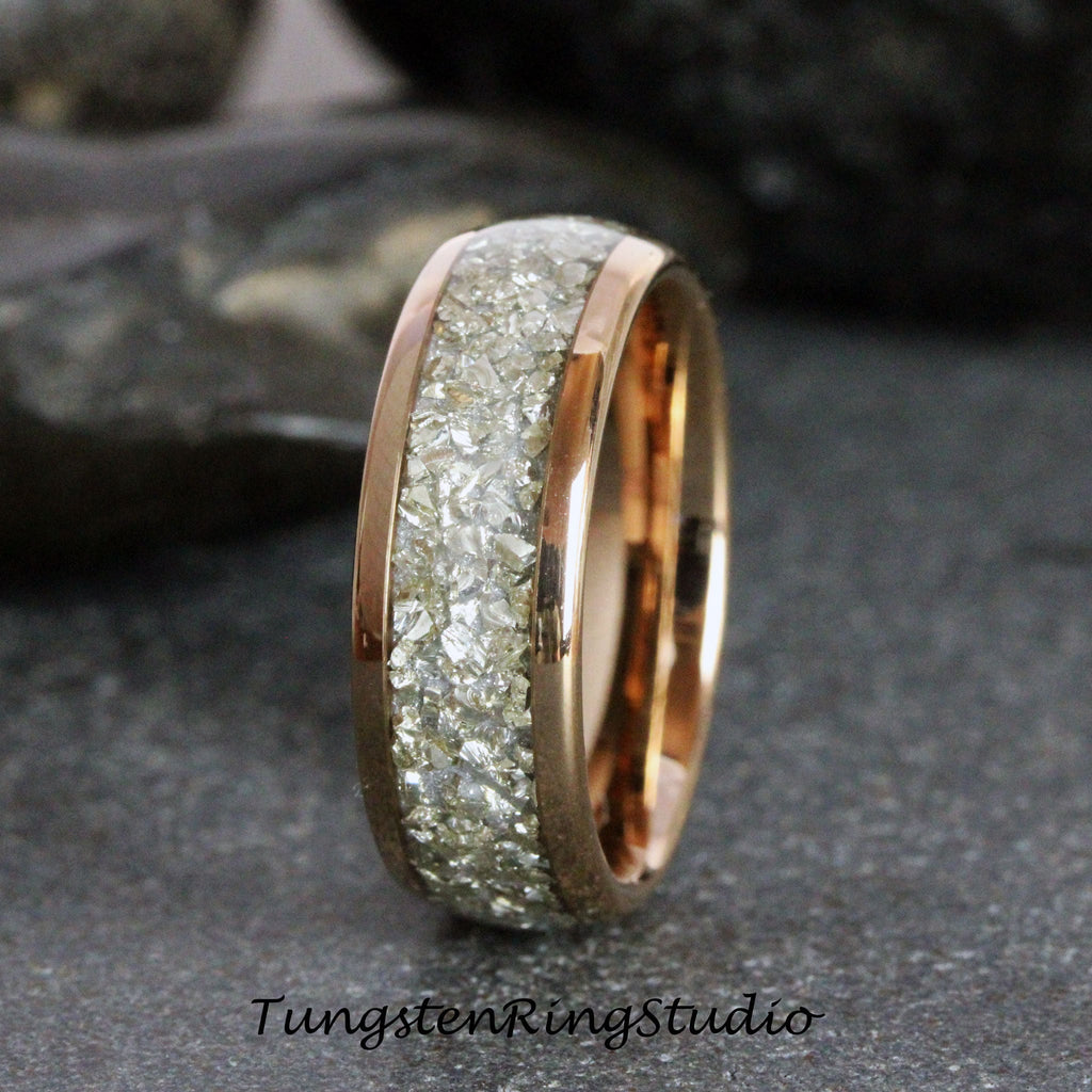 German Silver Glass Tungsten Wedding band Rose Gold, Gold, Silver Trendy Ring Womens Ring 4mm 6mm 8mm TungstenRingStudio