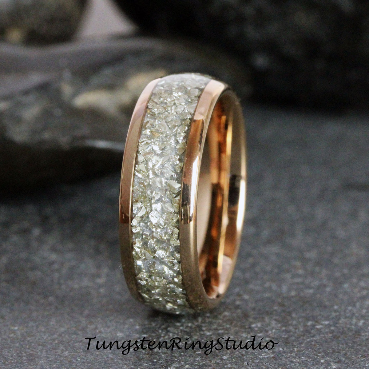 German Silver Glass Tungsten Wedding band Rose Gold, Gold, Silver Trendy Ring Womens Ring 4mm 6mm 8mm TungstenRingStudio