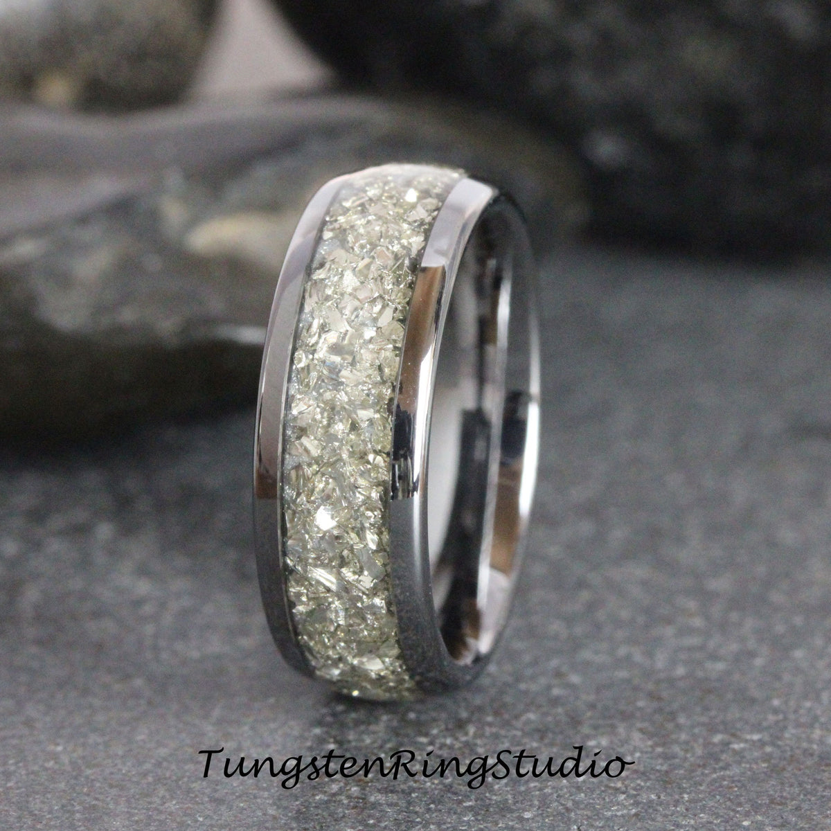 German Silver Glass Wedding band Tungsten Silver Ring Trendy Ring Womens Ring 4mm 6mm 8mm TungstenRingStudio