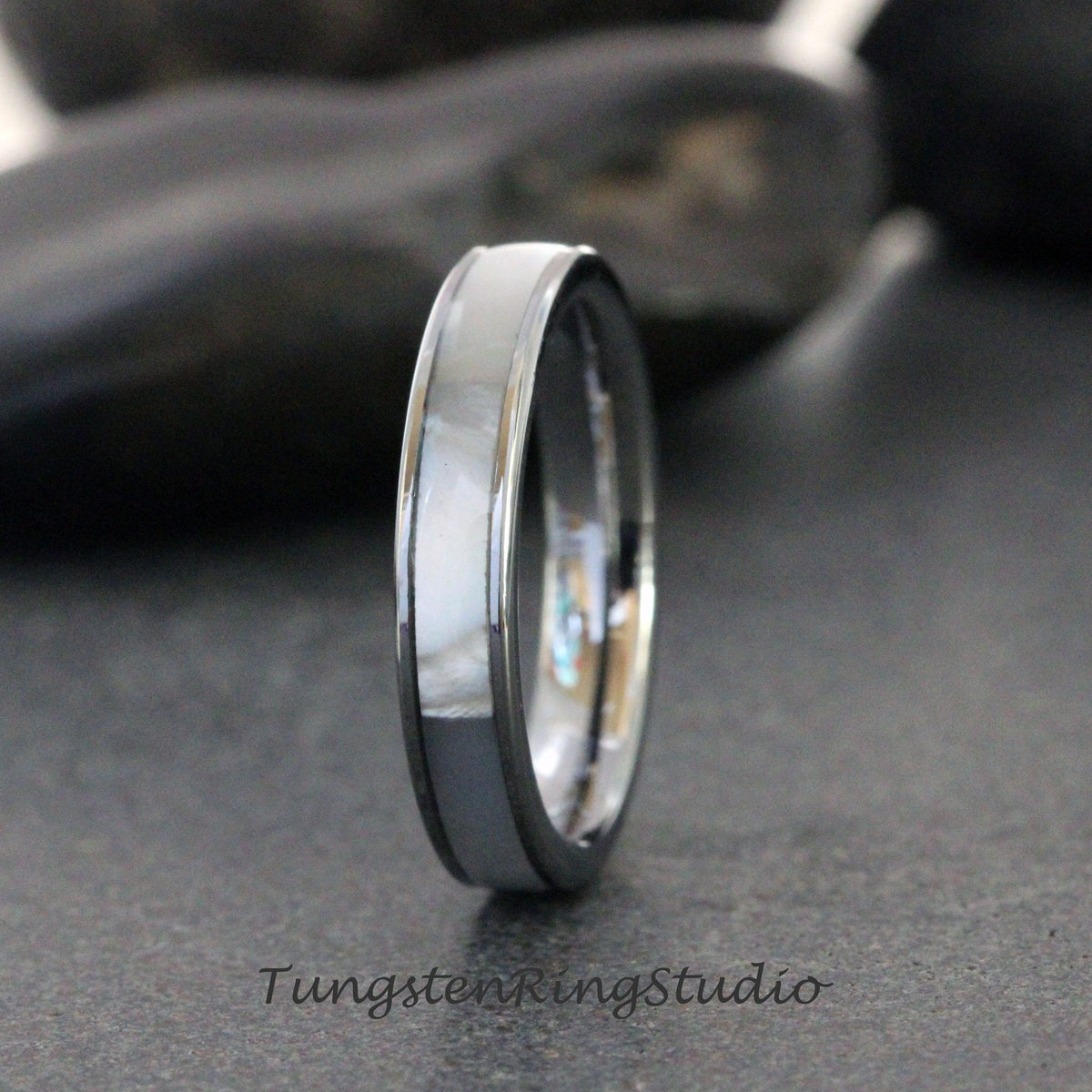 Mother of Pearl Silver Gray Tungsten Wedding Ring Band 4mm 6mm 8mm Rose Gold Minimalist Stackable Wedding Ring Anniversary Ring Gift For Her