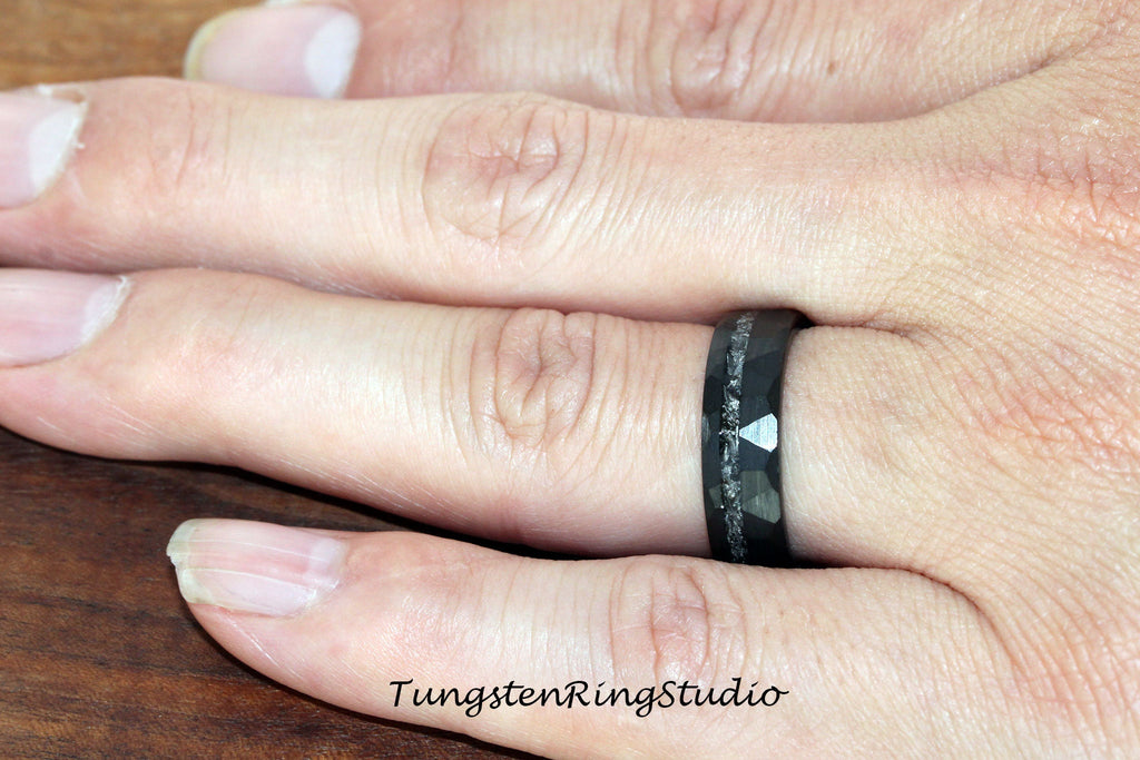 6MM Meteorite Hammer Black Tungsten Wedding Ring Meteorite Interstellar Ring Tungsten Carbide Anniversary Ring Mans Mens Ring Men & Women