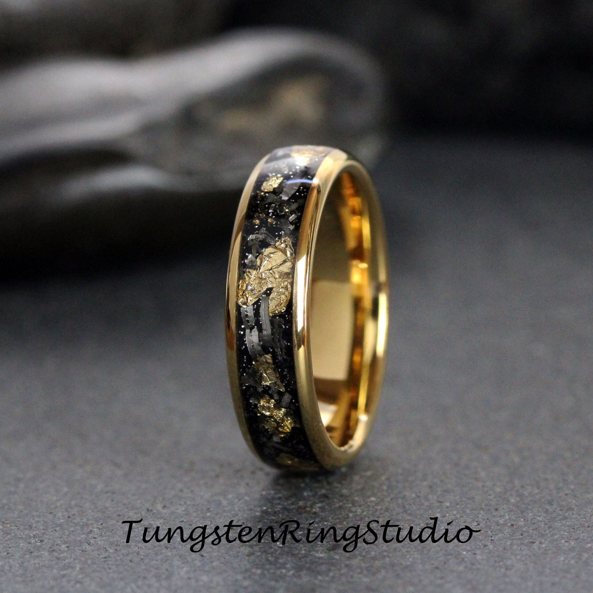 Dainty Women Gold Leaf Meteorite Ring, Wedding Gold Foil Meteorite 4mm 6mm 8mm Ring Meteorite Foil Leaf Ring Mens Wedding Rings Gold Accent