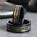 Meteorite Yellow Gold Strip Black Tungsten Wedding Ring Stripe Gibeon Meteorite Band Anniversary Men Women Ring Interstellar Black Ring