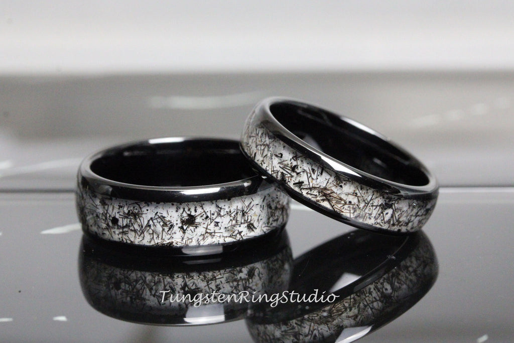 Black Rutilated Quartz Ring Set Matching His and Her Wedding Ring 4mm 6mm 8mm Rutilated Wedding Mens Ring Men & Women Polished Dome Stones