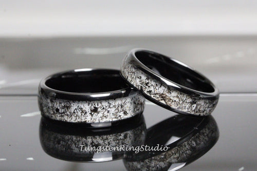 Black Rutilated Quartz Ring Set Matching His and Her Wedding Ring 4mm 6mm 8mm Rutilated Wedding Mens Ring Men & Women Polished Dome Stones