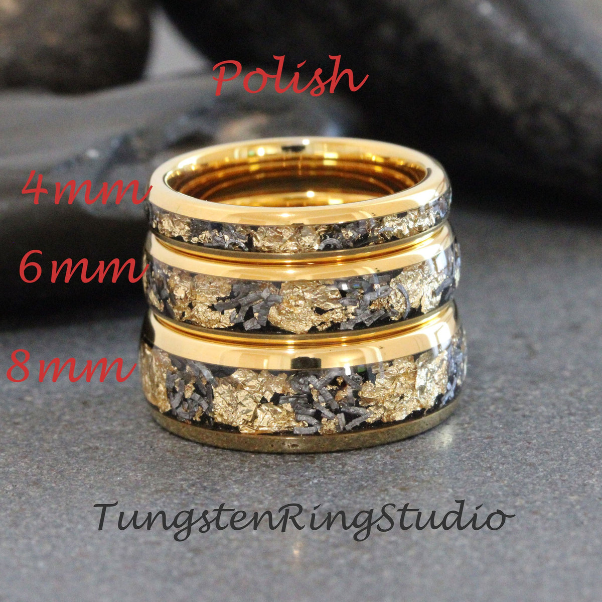 Dainty Women Gold Leaf Meteorite Ring, Wedding Gold Foil Meteorite 4mm 6mm 8mm Ring Meteorite Foil Leaf Ring Mens Wedding Rings Gold Accent
