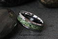 Beveled Moss Agate Ring Silver Gray Mens Green Tungsten Ring Polish Ring Womens Wedding Ring Band Anniversary Engagement Promise 4mm 6mm 8mm