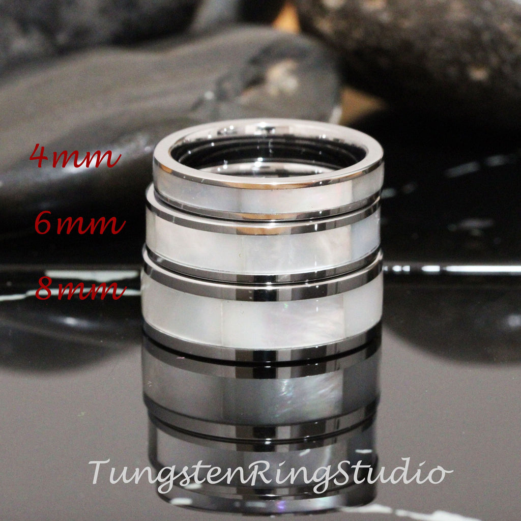 Mother of Pearl Silver Gray Tungsten Wedding Ring Band 4mm 6mm 8mm Rose Gold Minimalist Stackable Wedding Ring Anniversary Ring Gift For Her