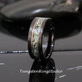 Polish Green Moss Agate Black Rose Gold Accent Ring 8mm Tungsten Wedding Ring Eco-Friendly Men Wedding Band Moss Agate Black Ring Mens Ring