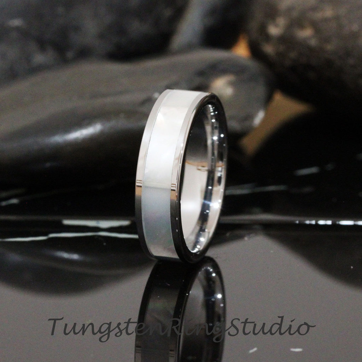 Mother of Pearl Silver Gray Tungsten Wedding Ring Band 4mm 6mm 8mm Rose Gold Minimalist Stackable Wedding Ring Anniversary Ring Gift For Her