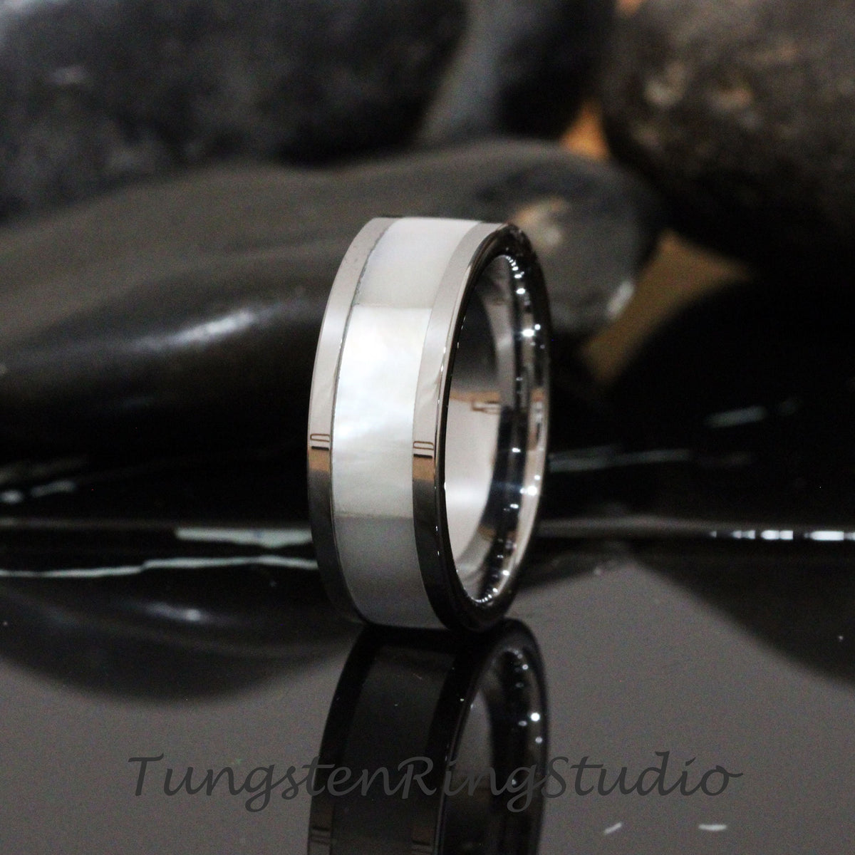 Mother of Pearl Silver Gray Tungsten Wedding Ring Band 4mm 6mm 8mm Rose Gold Minimalist Stackable Wedding Ring Anniversary Ring Gift For Her