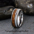 Mens Whiskey Barrel Mens Deer Antler Ring Wood Wedding Silver Gray Tungsten Carbide Anniversary Band 8mm Band Unilateral Inlay Ring