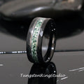 Moss White Gold Accent Green Moss Agate Black Hammer Ring 8mm Tungsten Wedding Ring Eco-Friendly Men Wedding Band Moss Black Ring Mens Ring