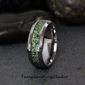 Mens Green Moss Agate Ring Silver Gray Beveled Tungsten Ring Polish Ring Womens Wedding Ring Band Anniversary Engagement Promise 4 6 8mm