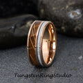Mens Deer Antler Ring Whiskey Barrel Mens Ring Wood Wedding Rose Gold Tungsten Carbide Anniversary Band 8mm Ring Unilateral Inlay Ring