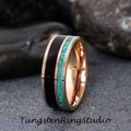 Crushed Opal Koa Wood Rose Gold Tungsten Wedding Ring Match His and Hers Wedding Set Rose Gold Wedding Ring Set Anniversary Ring