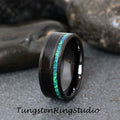 Mens Black Wood Ring Blue Opal Mens Ring African Blackwood Band Tungsten Ring Rose Gold Carbide Unilateral Dark Wood Opal Anniversary 8mm