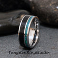 Mens Opal Ring African Blackwood Band Tungsten Ring Rose Gold Carbide Unilateral Dark Wood Opal Anniversary 8mm Black Wood Womens Mens Band