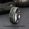 Moss Agate Silver German Glass Wedding Ring 8mm 6mm Diamond Alternative Gray Tungsten Eco-Friendly Men Band Mens Ring Men & Women Ring