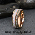 Fire White Opal Ring Silver German Glass Rose Gold Wedding Ring 8mm 6mm Diamond Alternative Tungsten Carbide Mens Band Men & Women Ring