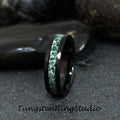 6mm Green Moss Agate Black Hammer Ring 8mm 4mm Tungsten Wedding Ring Eco-Friendly Men Wedding Band Moss Agate Black Mens Ring Men & Women