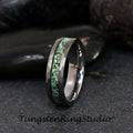 6mm Green Moss Agate Hammer Ring 8mm 4mm Tungsten Wedding Ring Eco-Friendly Men Wedding Band Moss Agate Black Ring Mens Ring Men & Women