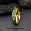 Green Moss Agate Ring Yellow Gold Beveled Tungsten Ring Mens Ring Womens Wedding Ring Band Anniversary Ring Engagement Promise Ring 4 6 8mm