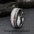 Mens Fire White Opal Ring Silver German Glass Wedding Ring 8mm 6mm Diamond Alternative Gray Tungsten Eco-Friendly Men Band Men & Women Ring