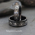 Meteorite White Gold Strip Black Tungsten Silver Leaf Wedding Rings Gibeon Meteorite Bands Anniversary Mans women Ring Interstellar Ring