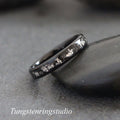Polished Silver Leaf Meteorite Black Tungsten Ring, Wedding Silver Foil Meteorite Ring 4mm 6mm 8mm Ring Men women Wedding Rings Accent