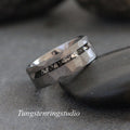 Hammer Silver Leaf Meteorite Tungsten Ring, Wedding Silver Foil Meteorite Ring 8mm band Silver grey tungsten Ring Men Wedding Rings Accent