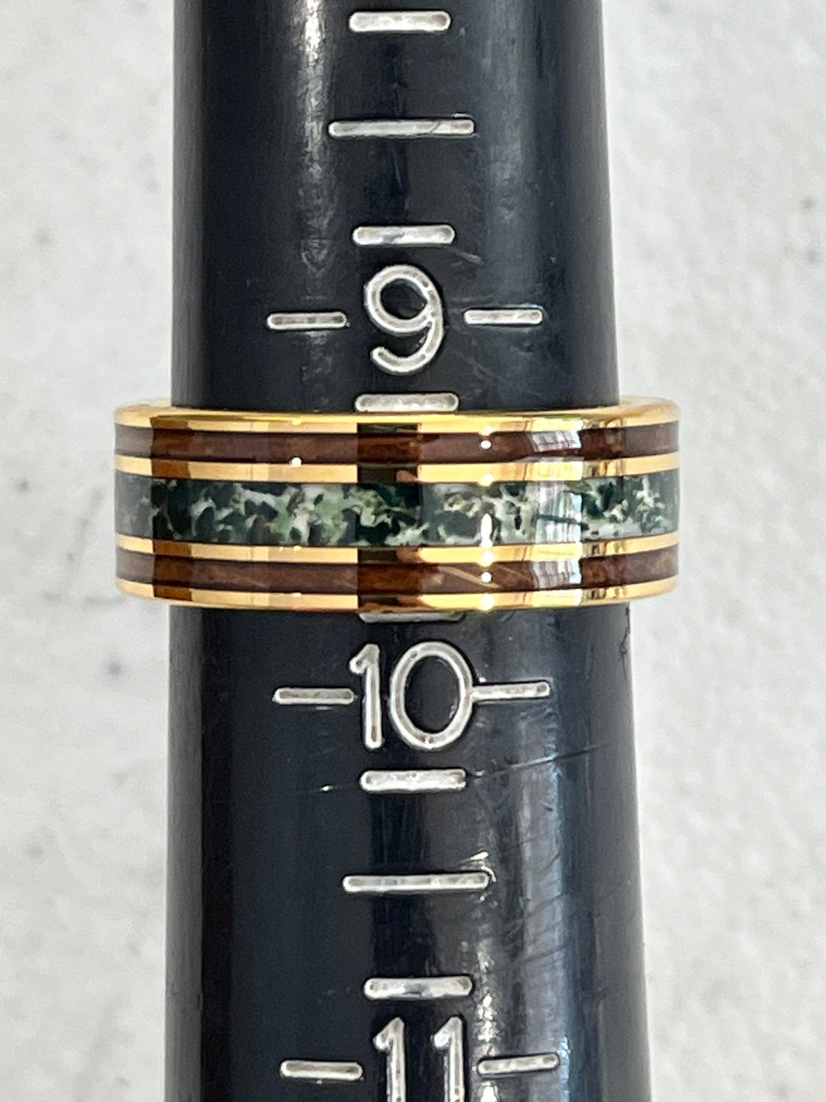 Gold Green Moss Agate Whiskey Barrel Wood Wedding Ring 8mm Moss Wood Tungsten Carbide Men Band Men & Women Ring