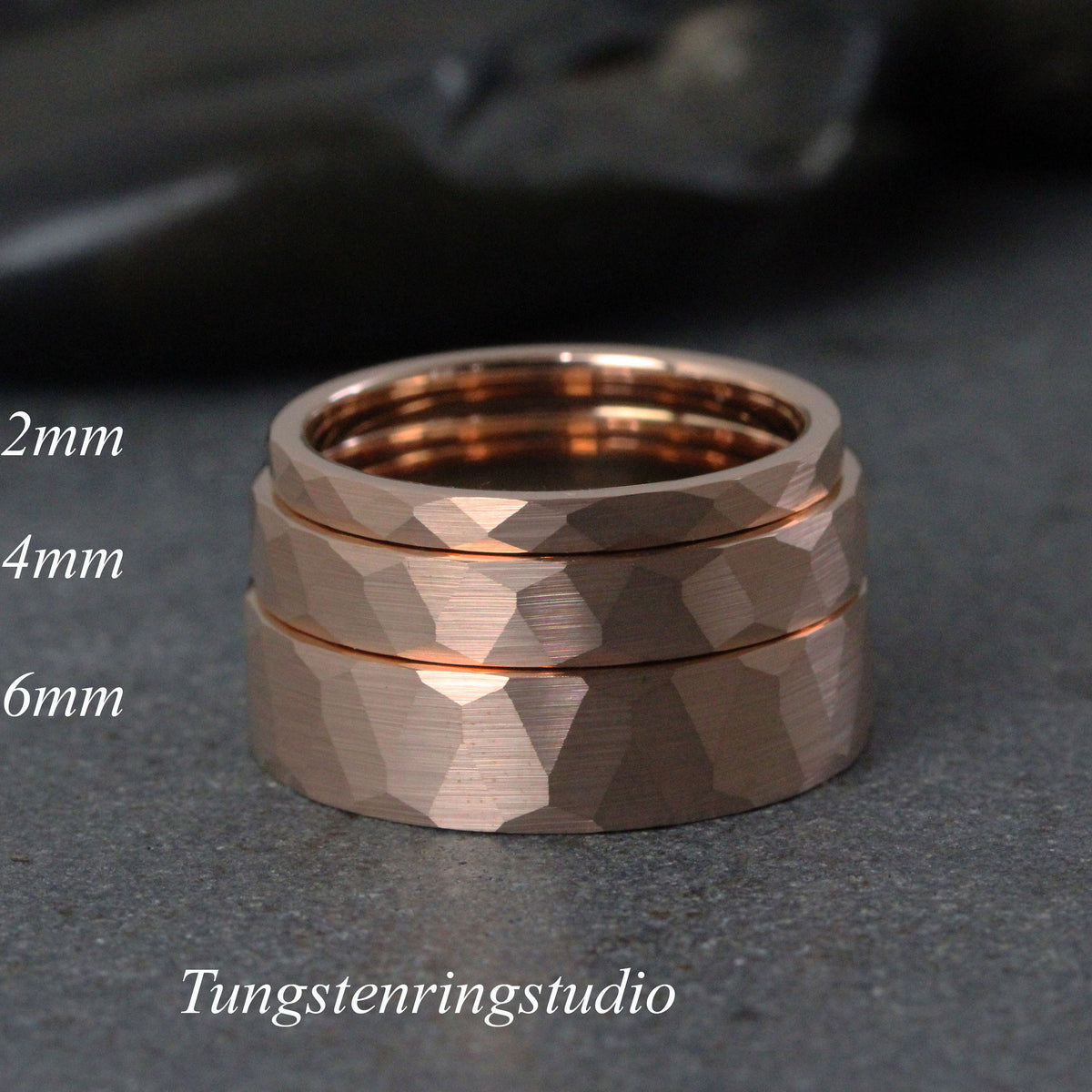 Hammer Tungsten rose Gold Wedding 2 mm 4 mm 6 mm Ring Band Hammer Gold Ring Anniversary Rings Man Ring Women Ring