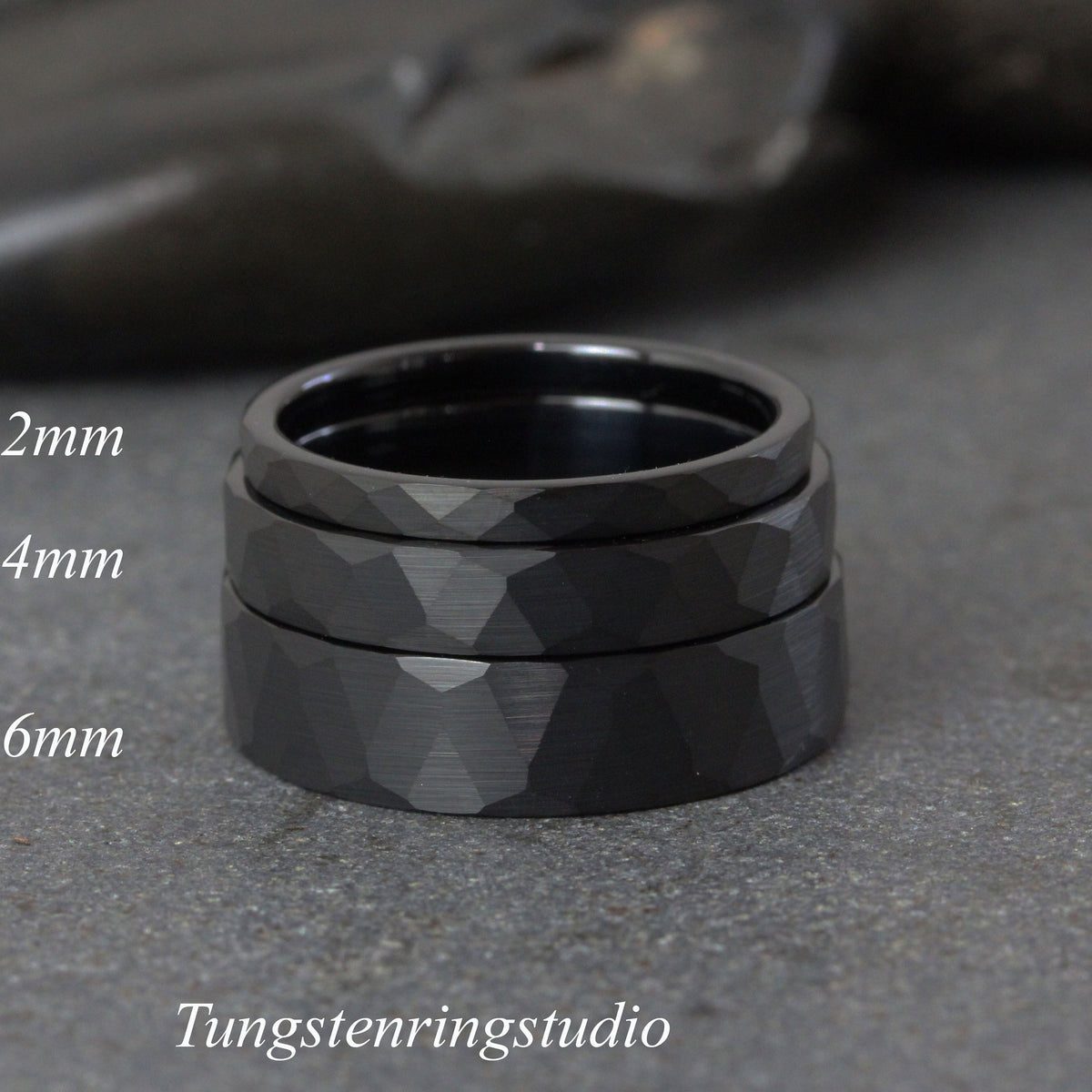 Hammer Tungsten Black Wedding 2 mm 4 mm 6 mm Ring Band Hammer Black Ring Anniversary Rings Man Ring Women Ring
