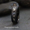 Hammer Meteorite White Gold Strip Black Tungsten Silver Leaf Wedding Ring Gibeon Meteorite Band Anniversary Men women Ring Interstellar Ring