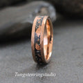 Hammer Copper Leaf Meteorite Tungsten Ring, Rose Gold Wedding Meteorite Ring 4mm 6mm 8mm Ring Meteorite Foil Leaf Ring Gold Accent