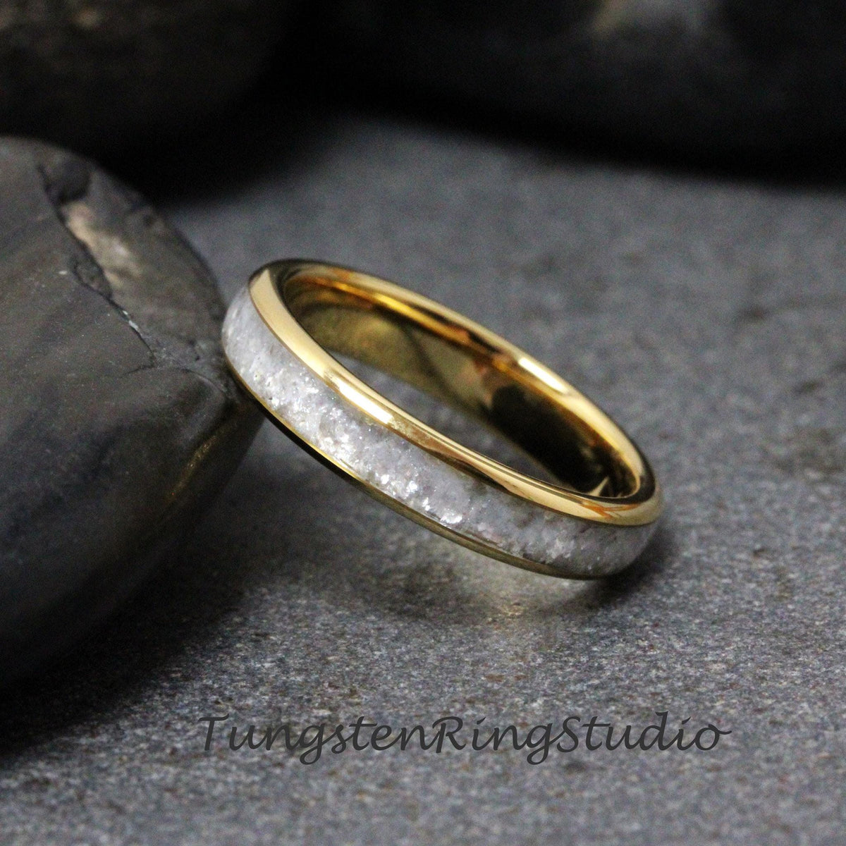 Gold Diamond Dust Ring Yellow Gold Polish Tungsten Wedding 8mm 6mm 4mm Gold Silver Black Ring Mens Ring Men & Women Bling Sparkling Band