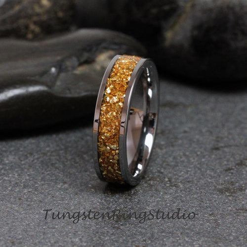 6mm Citrine Yellow Glass Wedding Silver Gray Tungsten Carbide Ring 4 6 8mm Women Mens Ring Band Yellow Gold Anniversary Band Anniversary