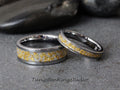 Matching 24K Gold Leaf Ring Set, Wedding Gold Foil Silver Ring Tungsten Carbide 4mm 6mm 8mm Ring Silver Gray Leaf Wedding Rings Gold Accent