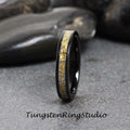 Dainty Women Wedding Band Inlaid 24K Gold Leaf Black Tungsten Carbide Ring Gold Foil Tungsten Carbide 4mm 6mm 8mm Mens Rings Gold Accent