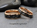 His and Her Dandelion Seed Ring Rose Gold Polish Tungsten Wedding Ring 8mm 6mm Flower Matching Set Mens and Womens Band Eco-Friendly Ring