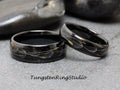 Dandelion His and Her Flower Seed Ring Black Polish Tungsten Wedding Ring 8mm 6mm Flower Matching Set Mens and Womens Band Eco-Friendly Ring