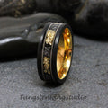 Meteorite Bass String Gold Leaf Black Ring 8mm Tungsten Carbide Wedding Ring Brushed Flat Anniversary Ring Mans Mens Ring Men & Women